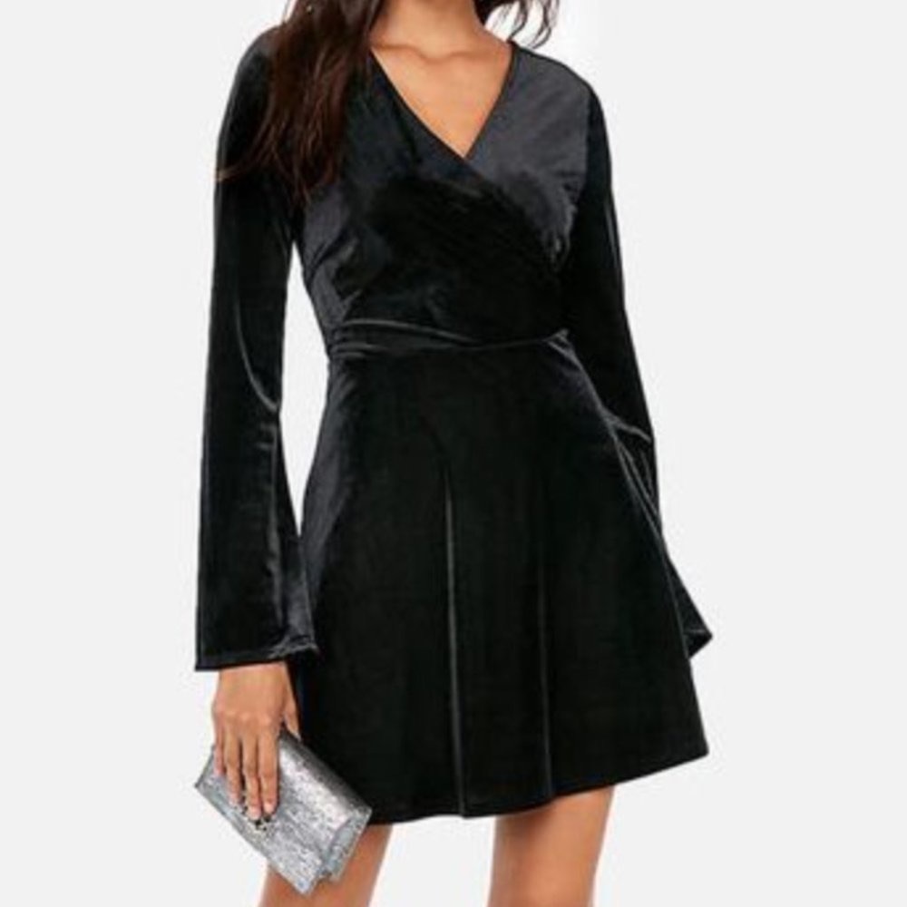 Express Black Velvet Fit and Flare Dress